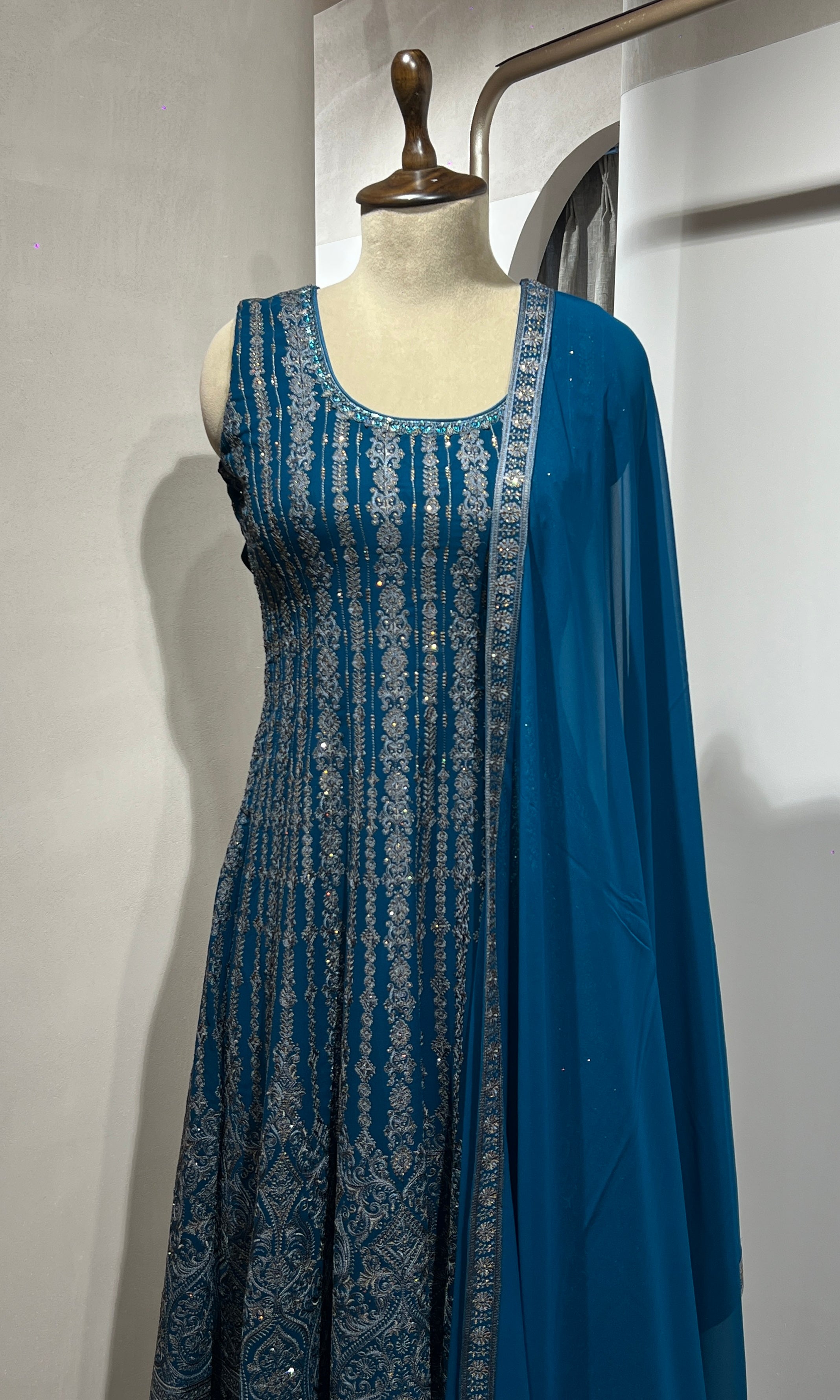 Blue ELEGANT ANARKALI WITH PALAZZO PANTS