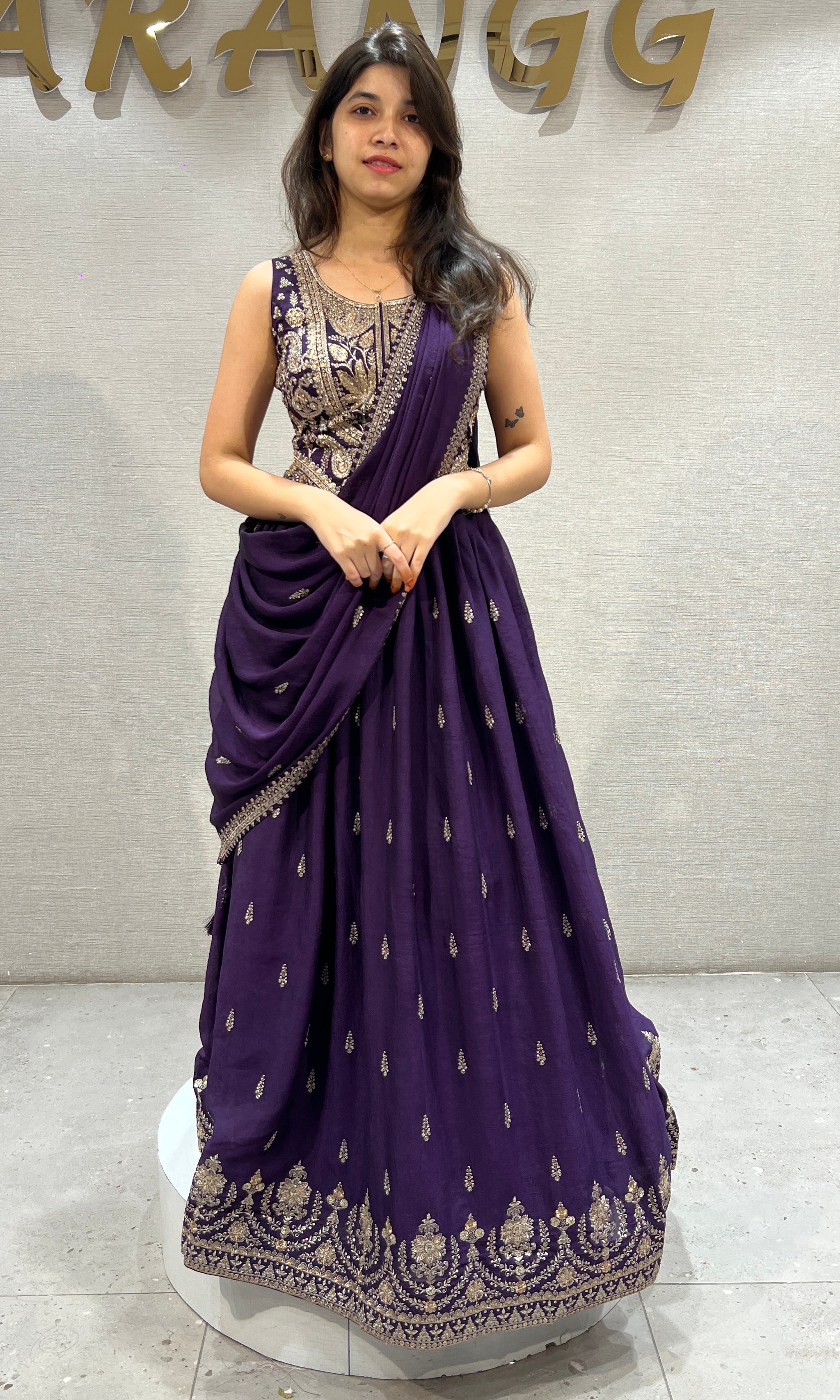 PURPLE Floral Motif Embroidered Lehenga Set