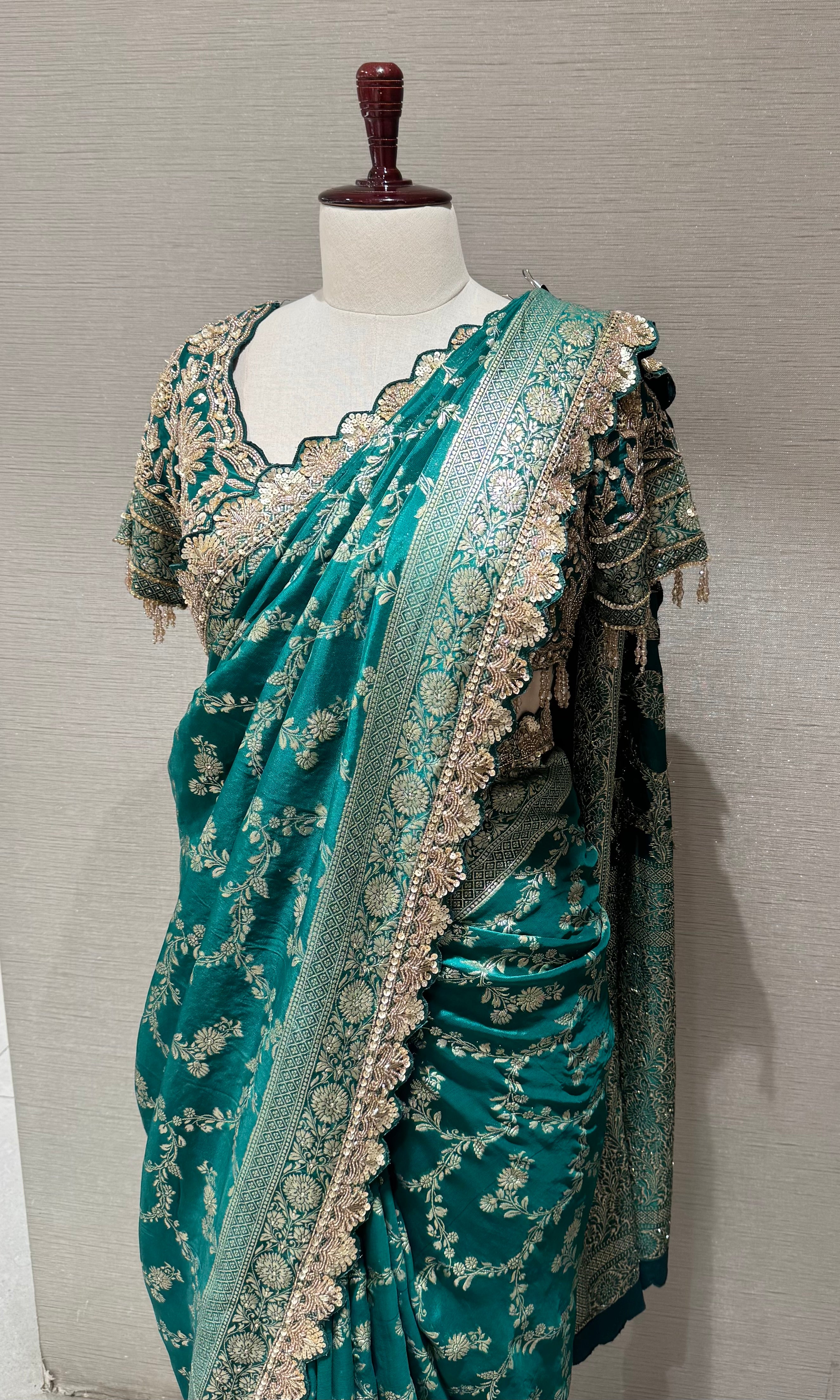Deep Green Silk Saree with embroidered blouse