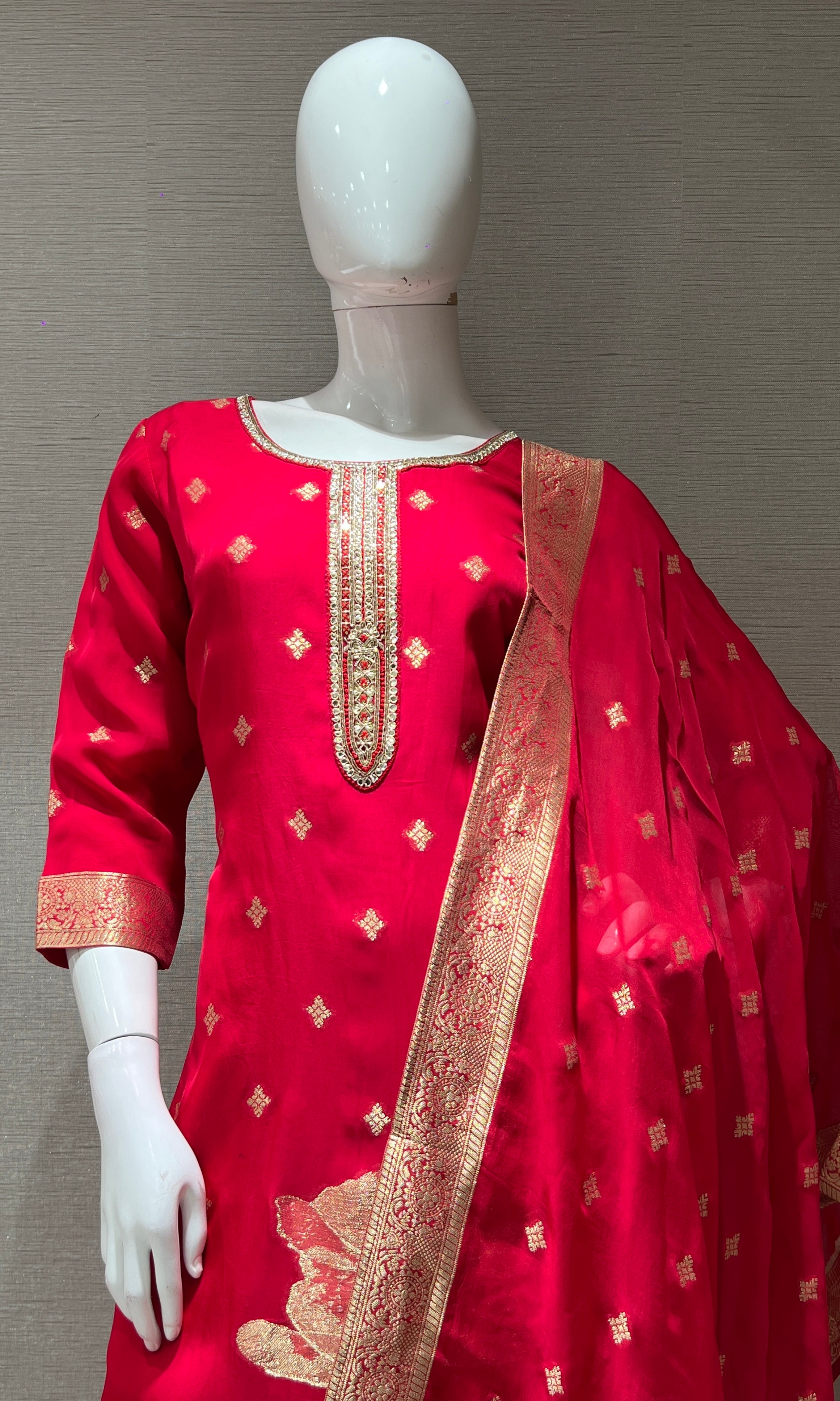 Rani pink golden floral kurta set