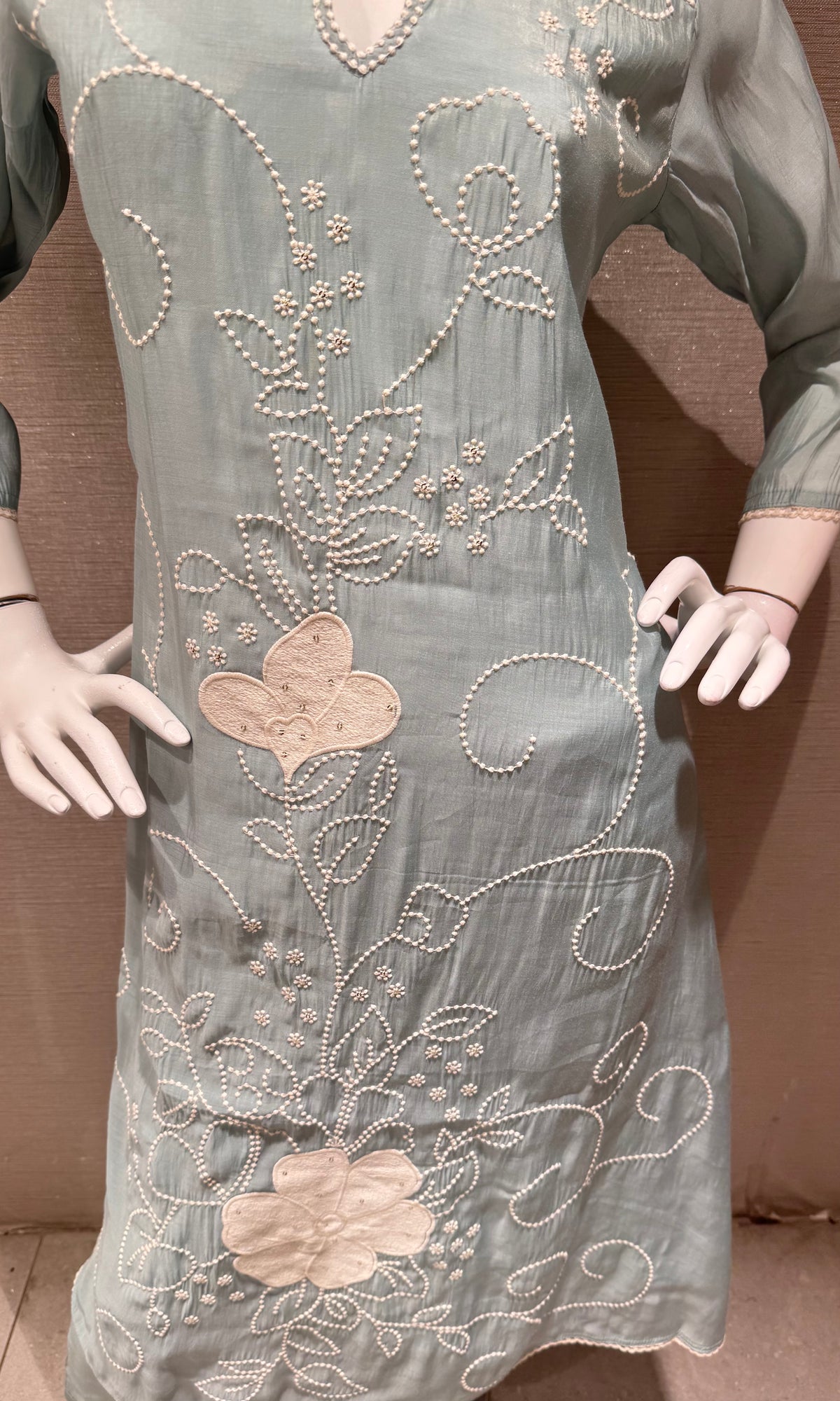 Sky Blue Cotton silk Floral Kurta set with dupatta