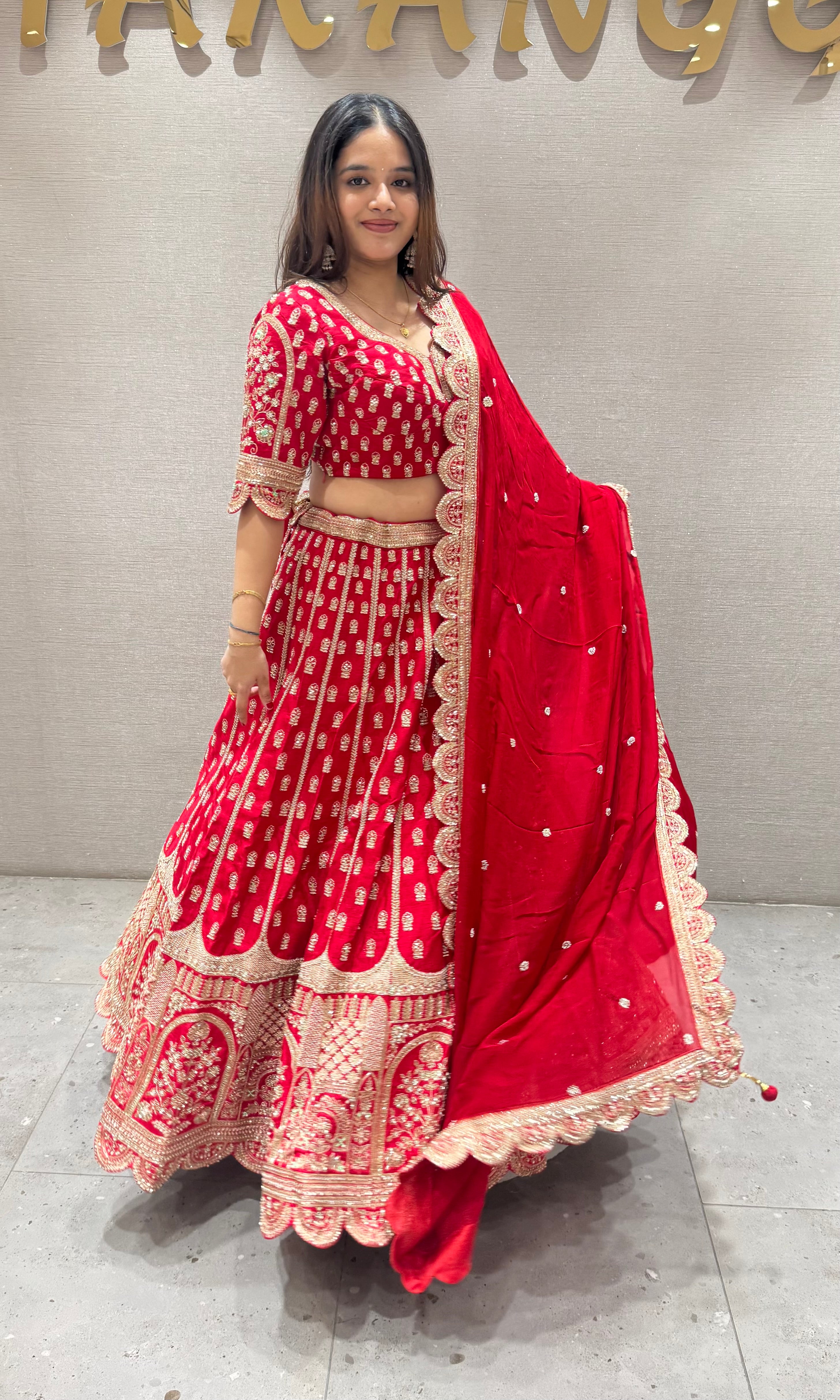 Royal Red lehenga with gold embroidery