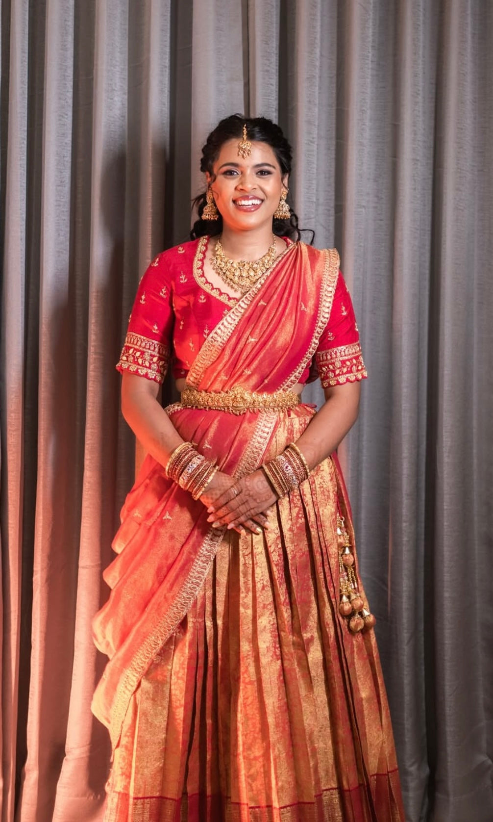Orange and red banarasi pattu lehenga