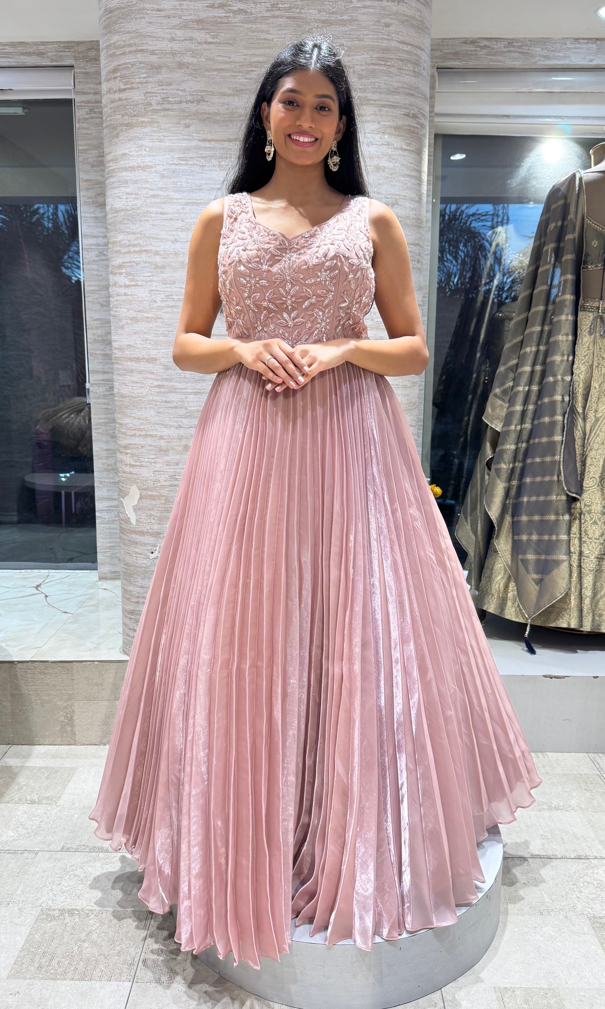 Blush Peach Embroidered Anarkali Ballgown
