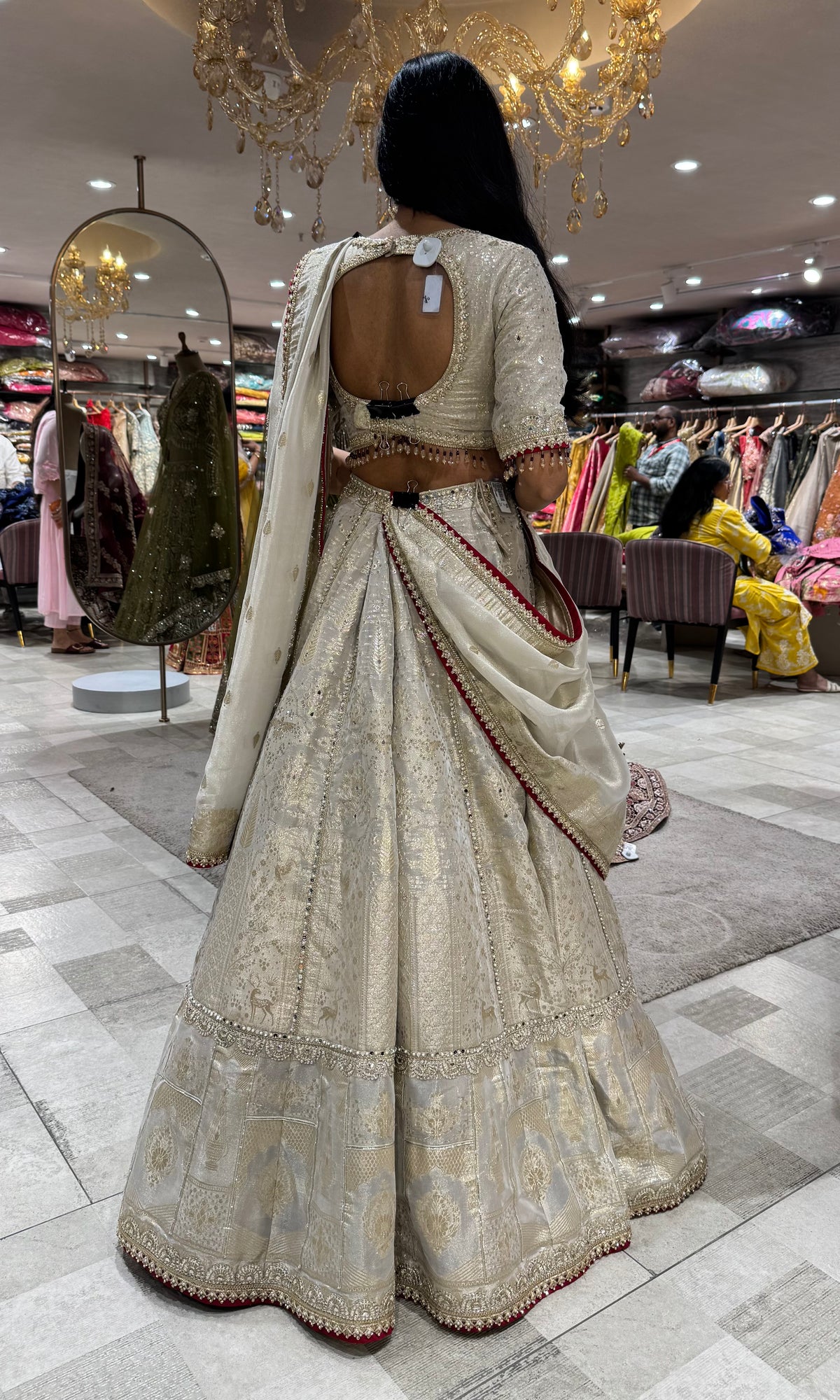 Ivory tissue Silver Golden Zari with Sequin embroidery lehenga set