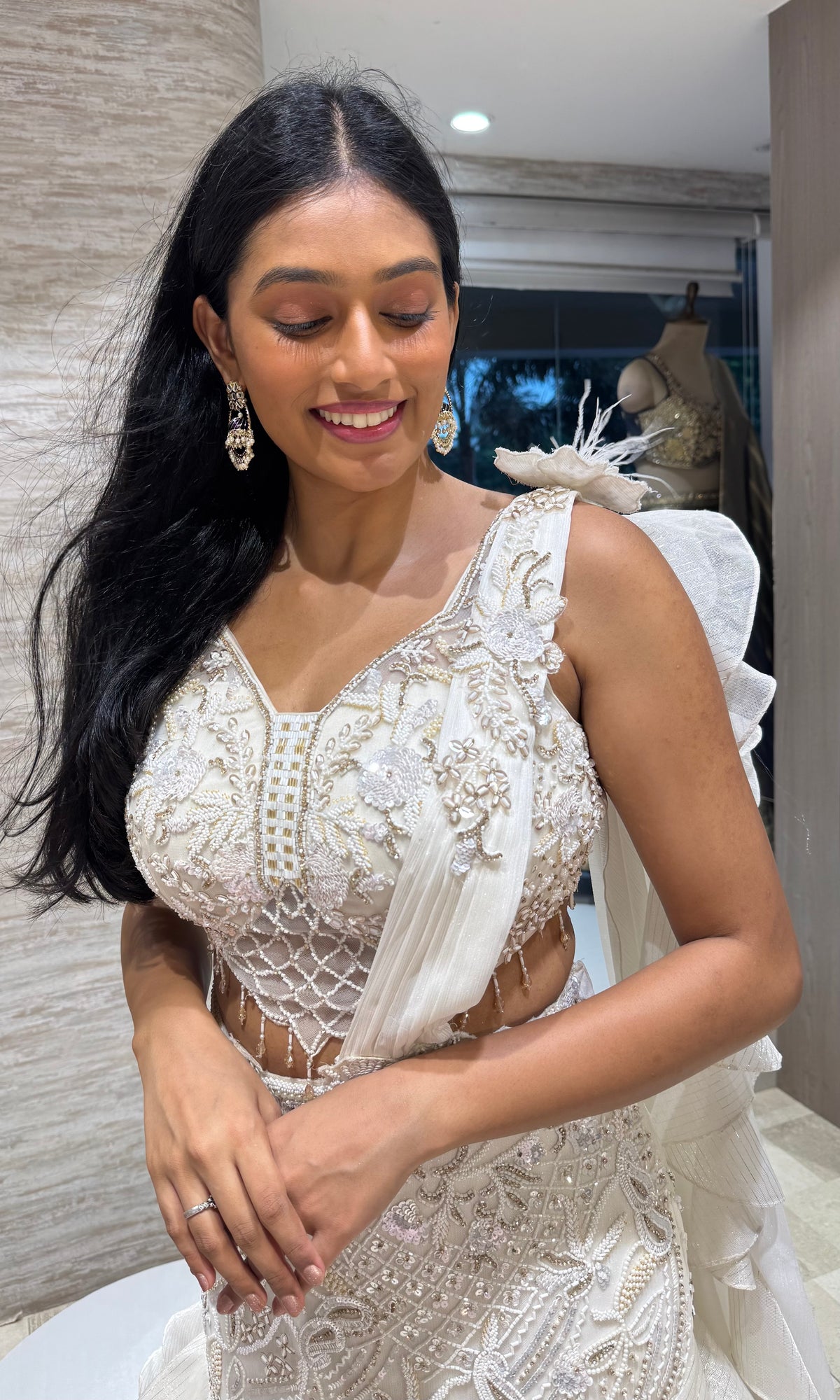 White Enchanted Ruffle Lehenga with Embellished Corset Blouse