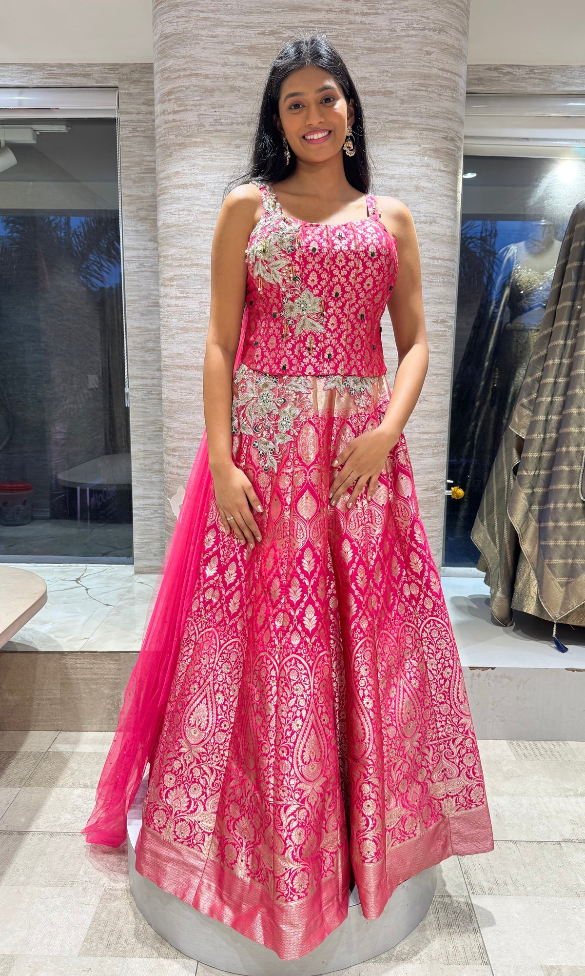 Rani pink golden banarasi embroidered lehenga set