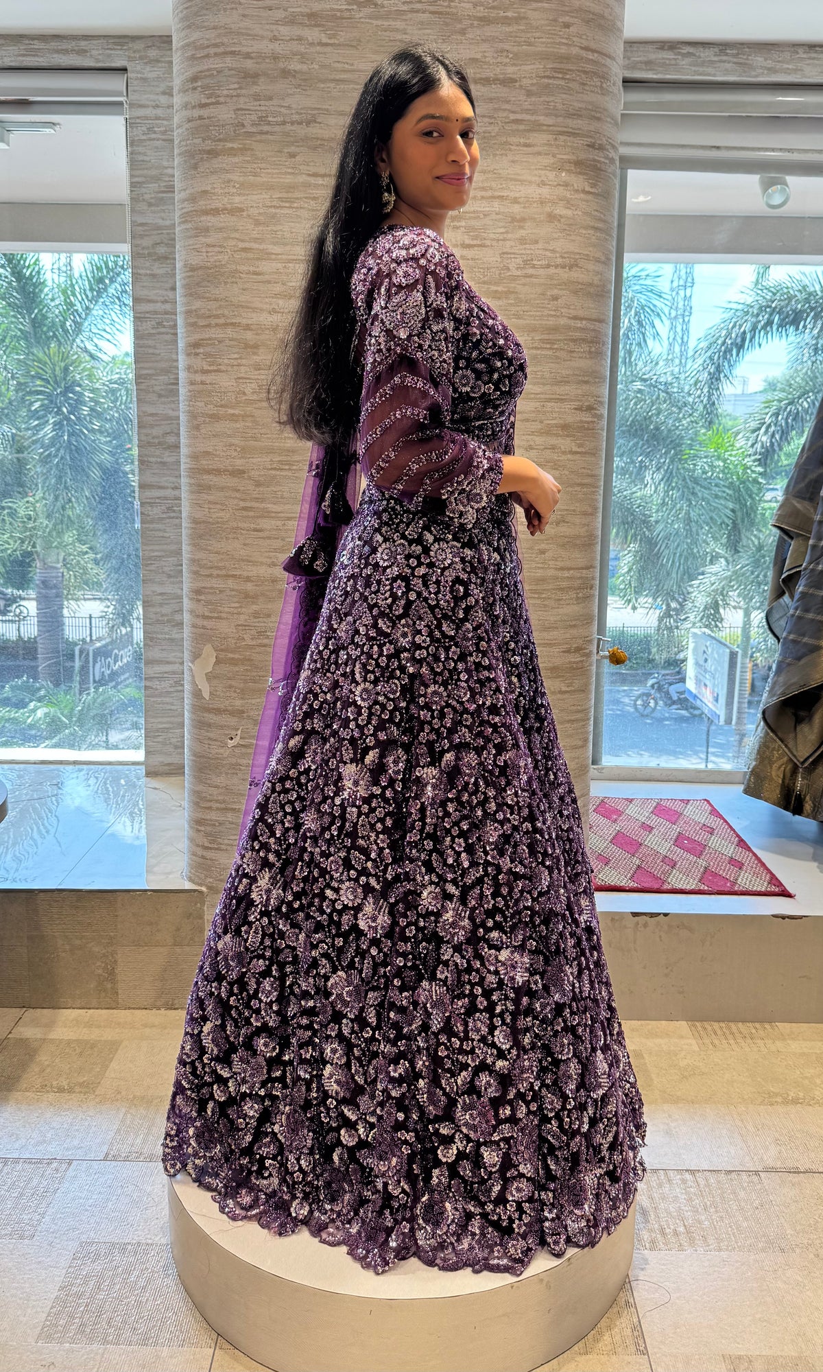 Elegant Purple Floral Embroidered Lehenga Set