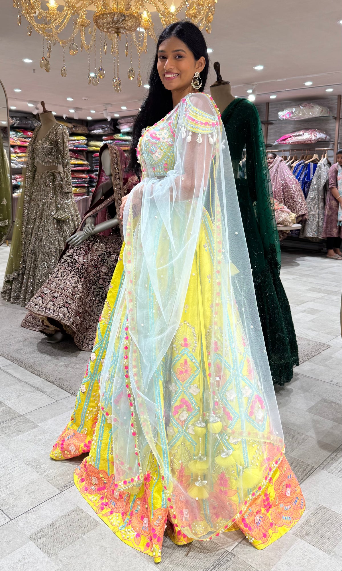Lemon Yellow Floral Embroidered Lehenga Choli Set