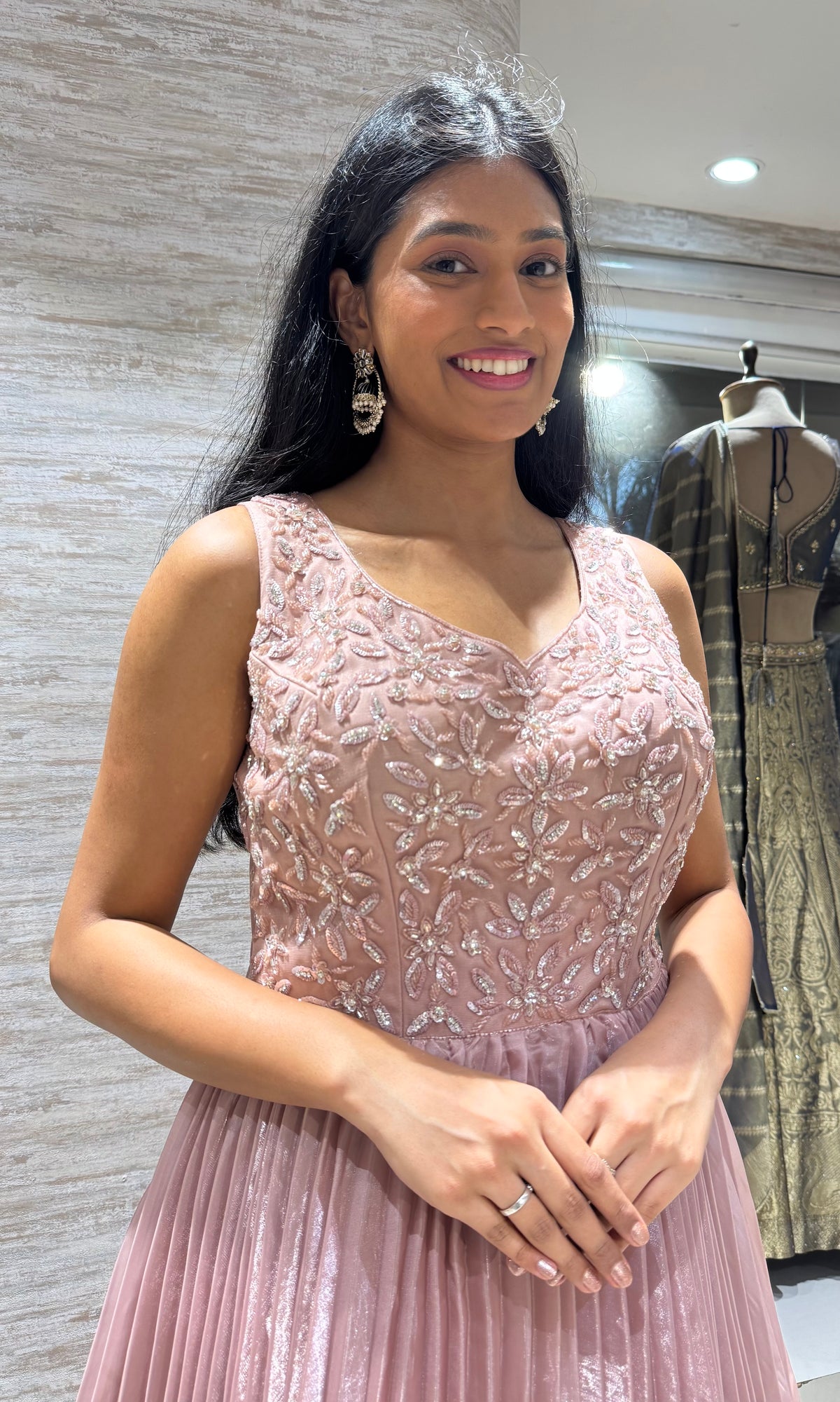 Blush Peach Embroidered Anarkali Ballgown