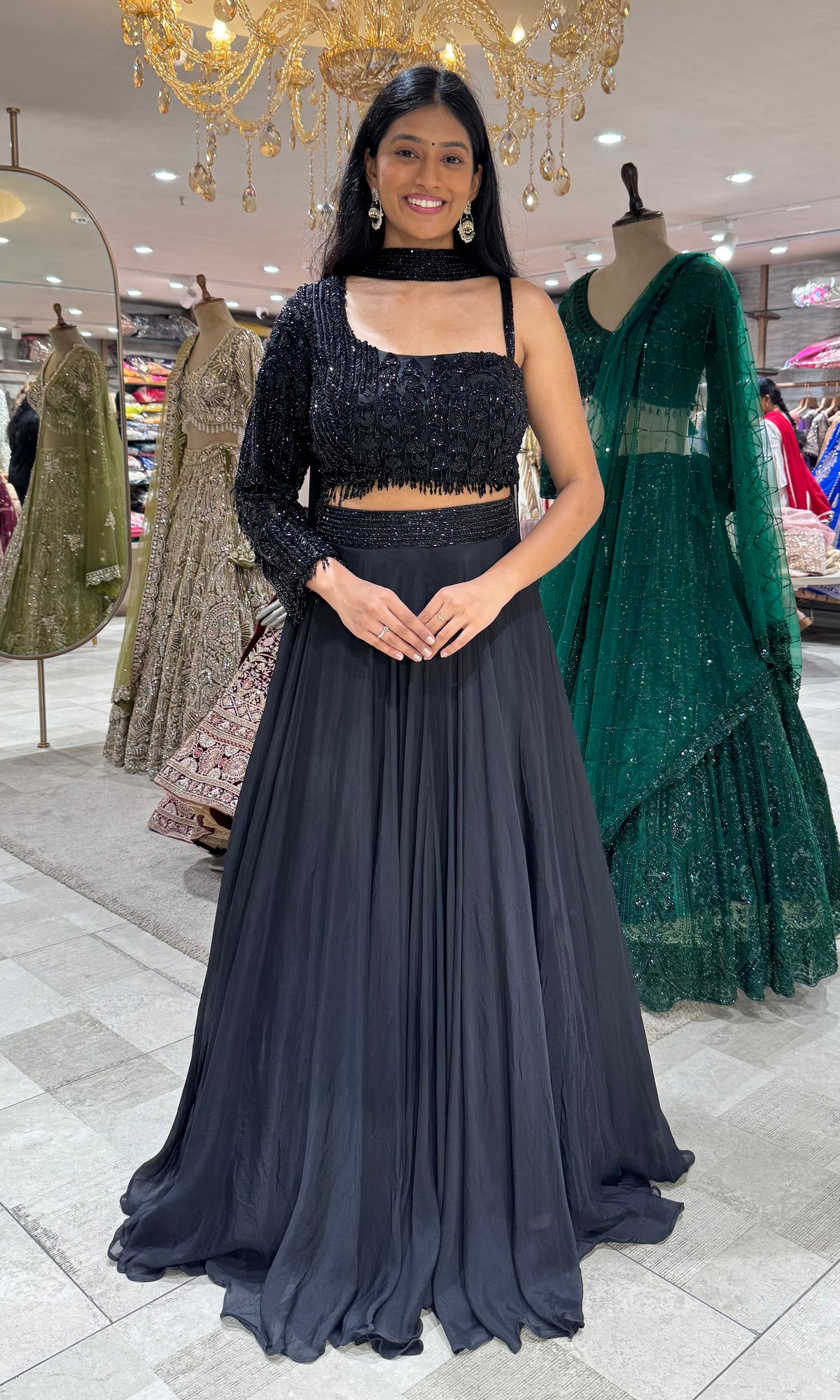 Elegant Black Sequined Lehenga Choli Set