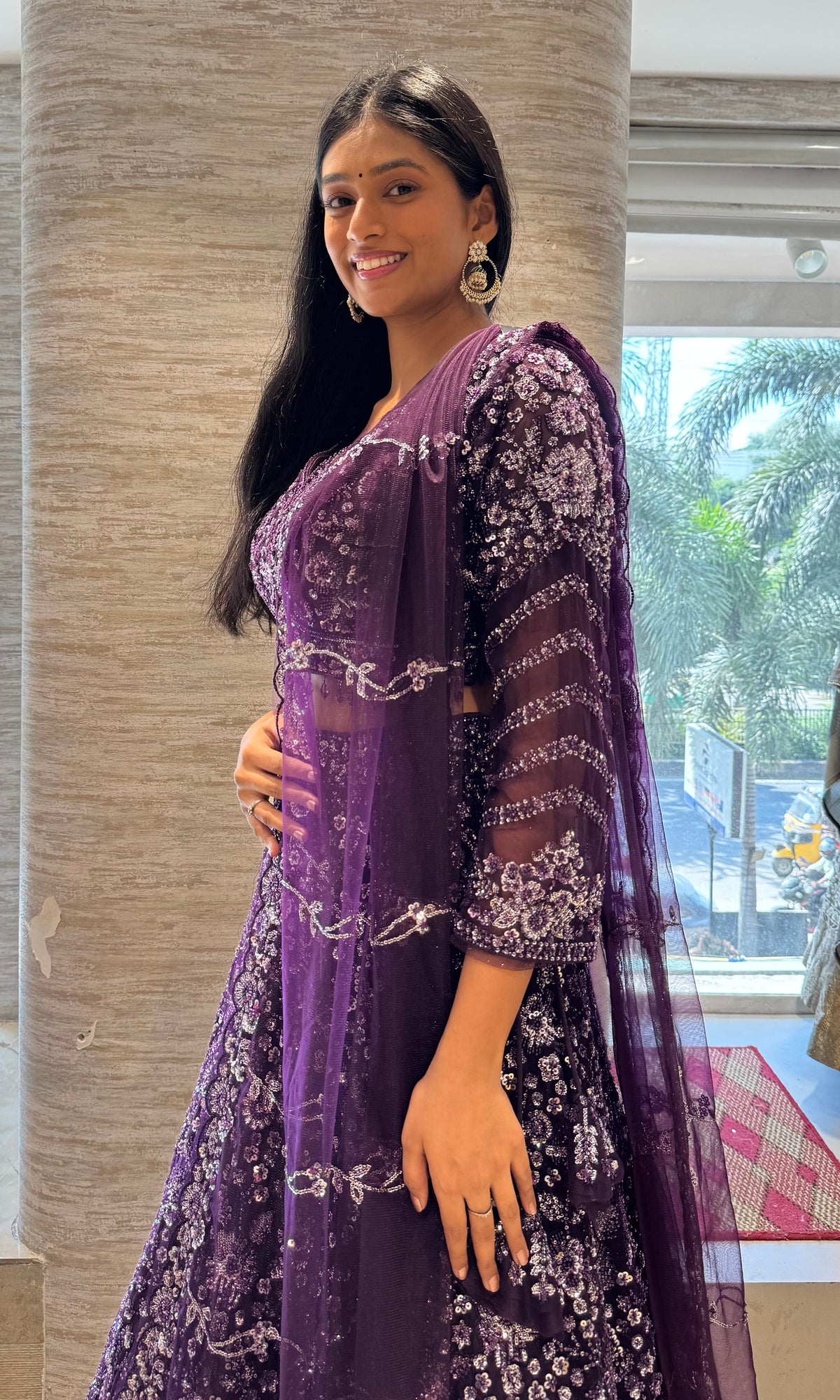 Elegant Purple Floral Embroidered Lehenga Set