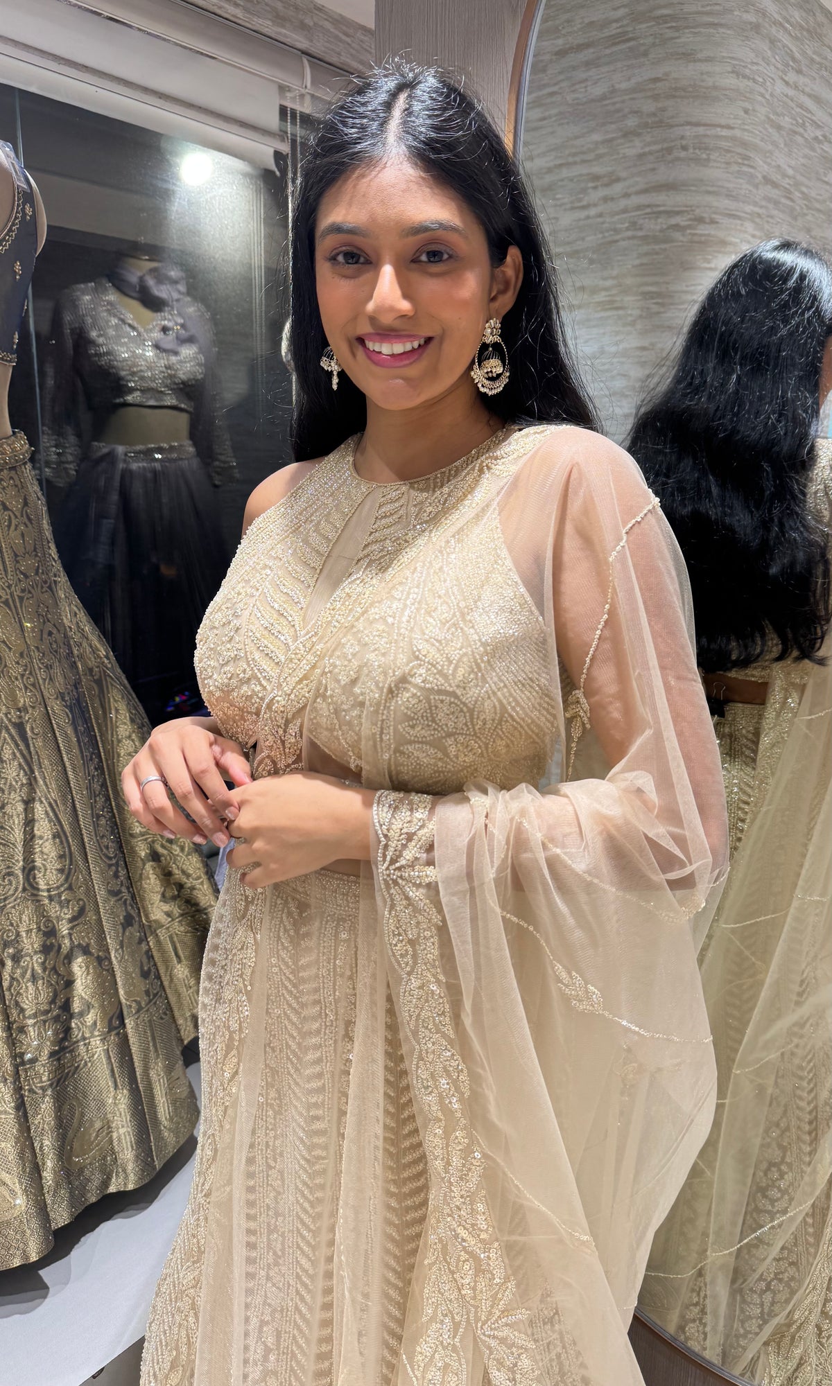 Cream Golden Netted Hour Mermaid Lehenga set