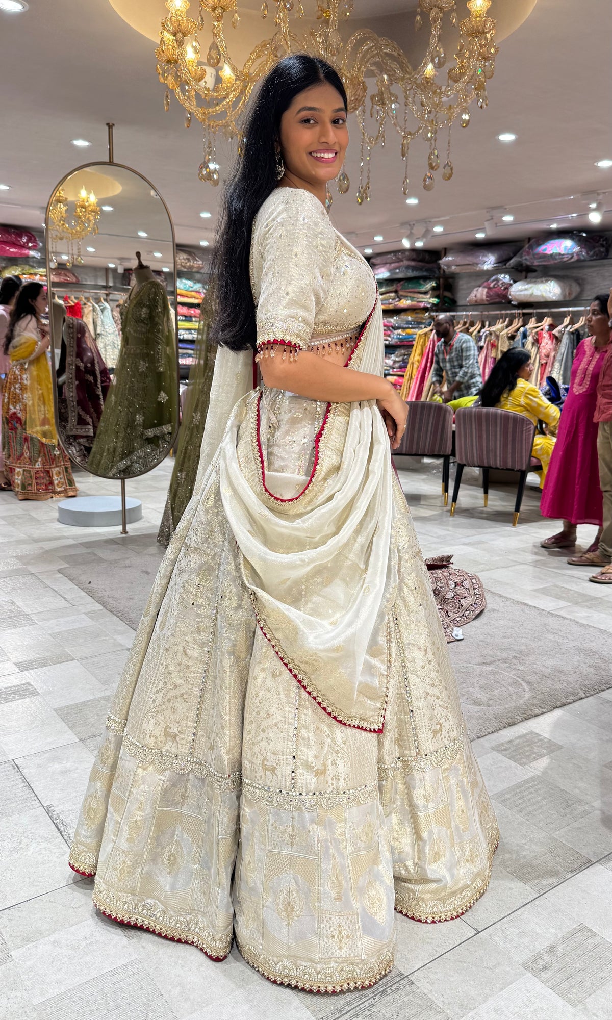 Ivory tissue Silver Golden Zari with Sequin embroidery lehenga set