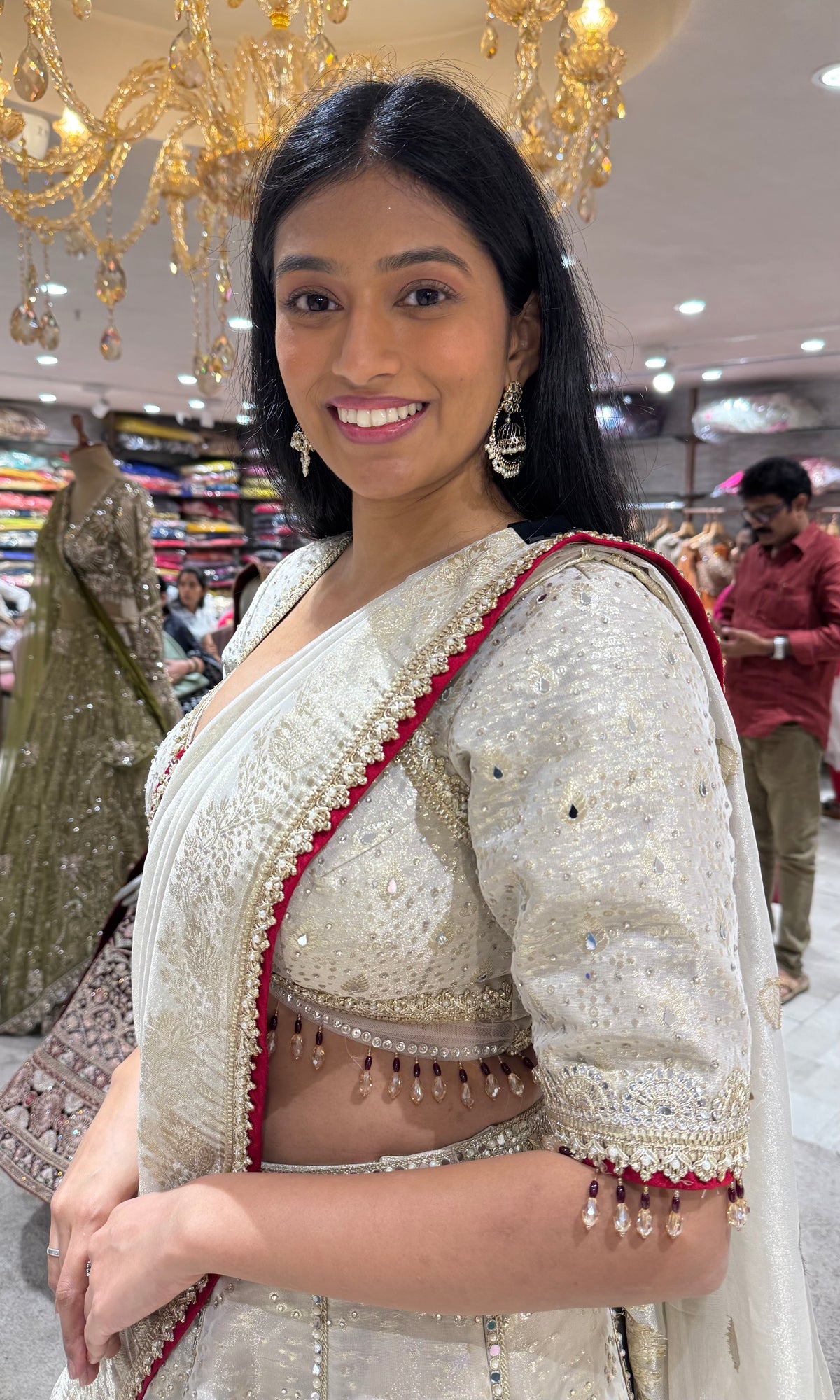 Ivory tissue Silver Golden Zari with Sequin embroidery lehenga set