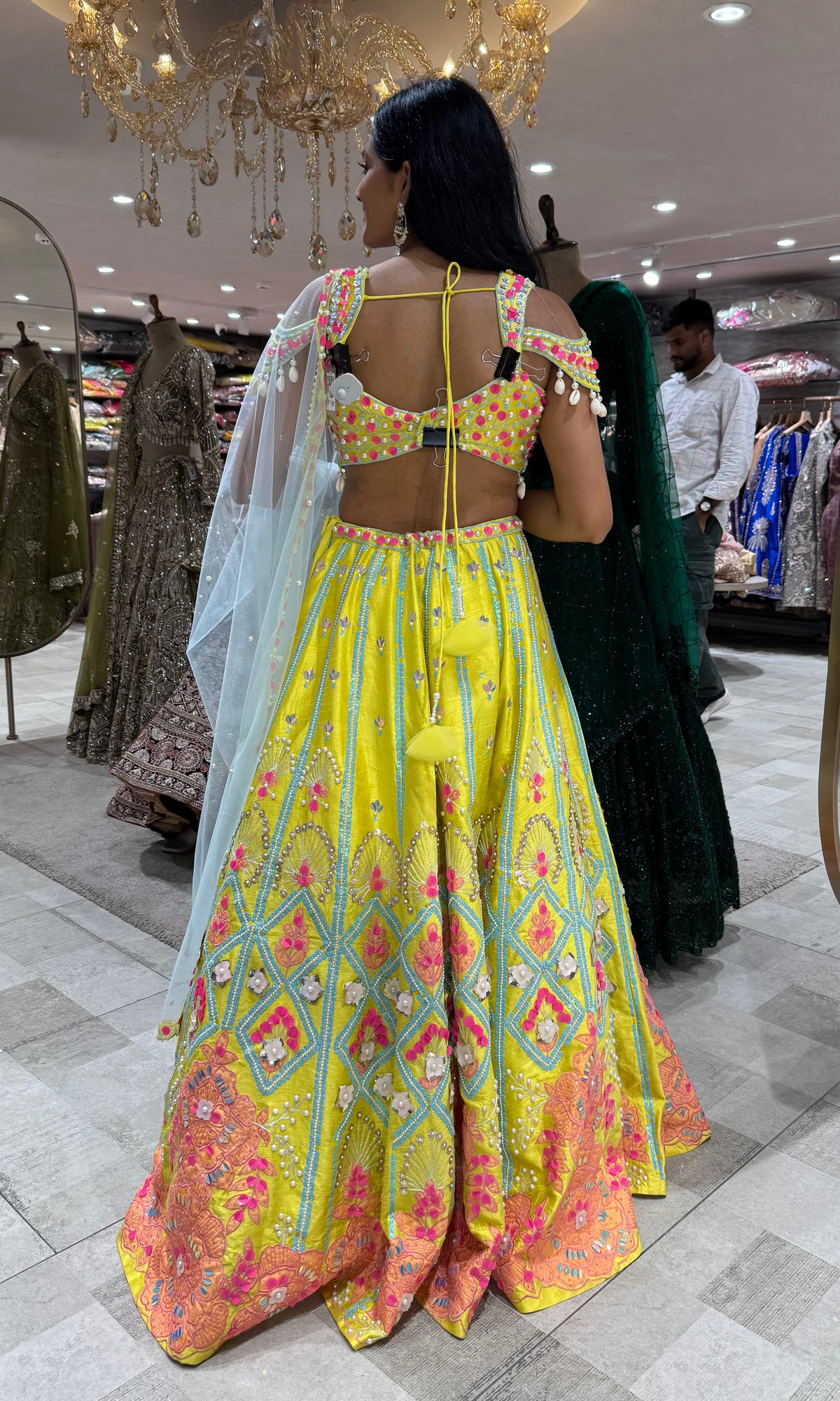 Lemon Yellow Floral Embroidered Lehenga Choli Set
