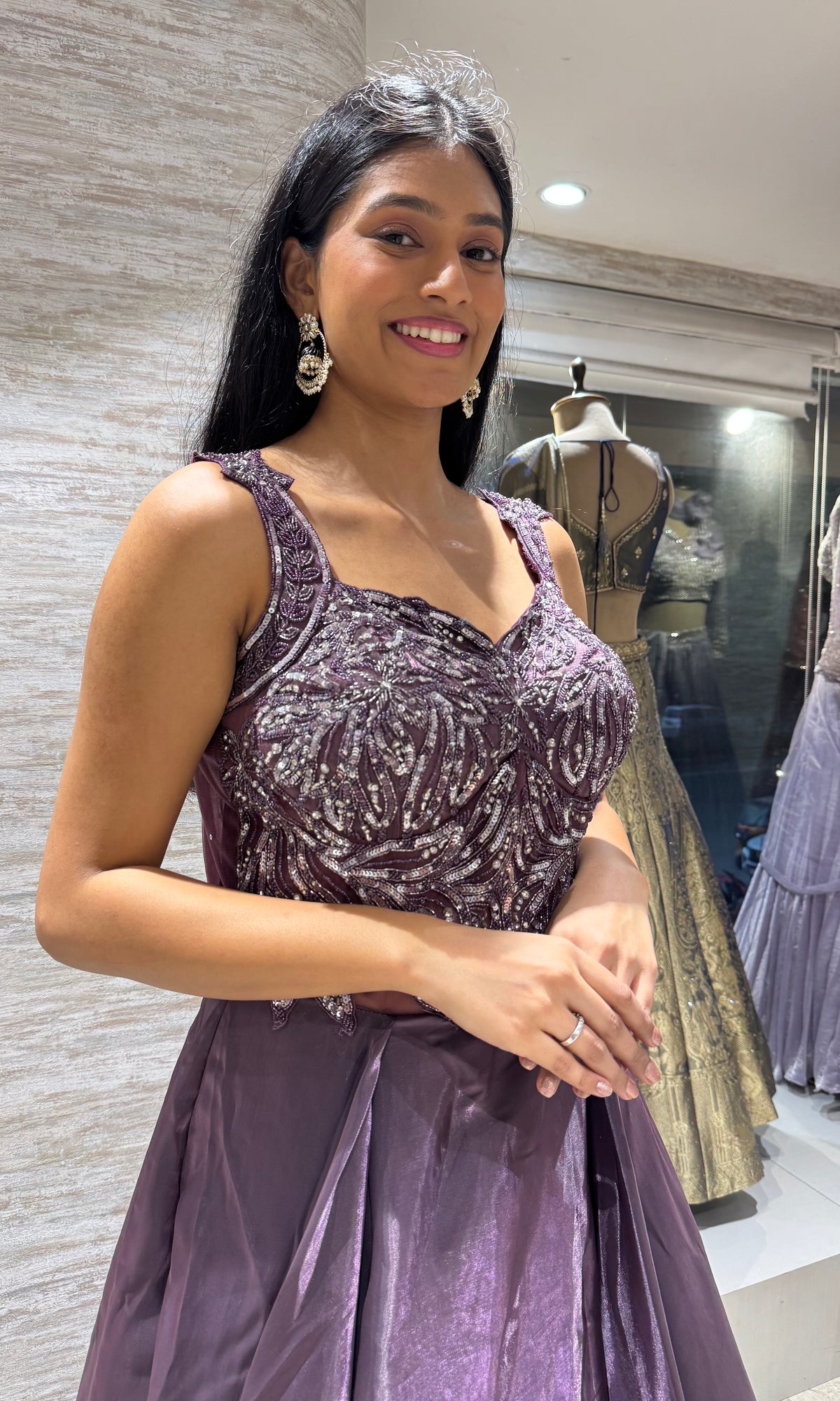 Purple Embroidered shimmer lehenga set