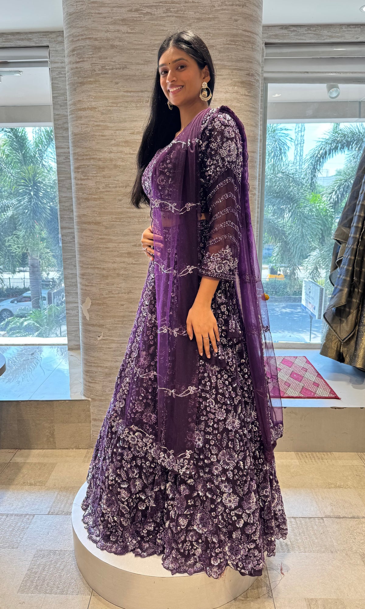 Elegant Purple Floral Embroidered Lehenga Set