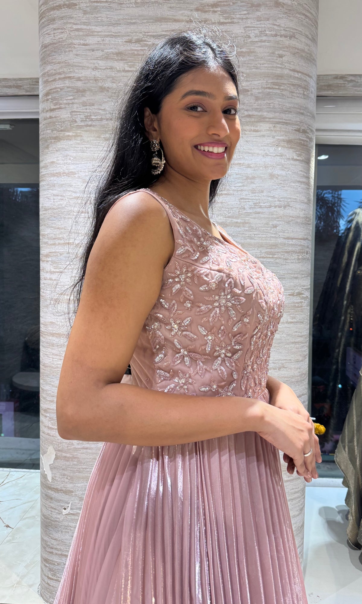 Blush Peach Embroidered Anarkali Ballgown