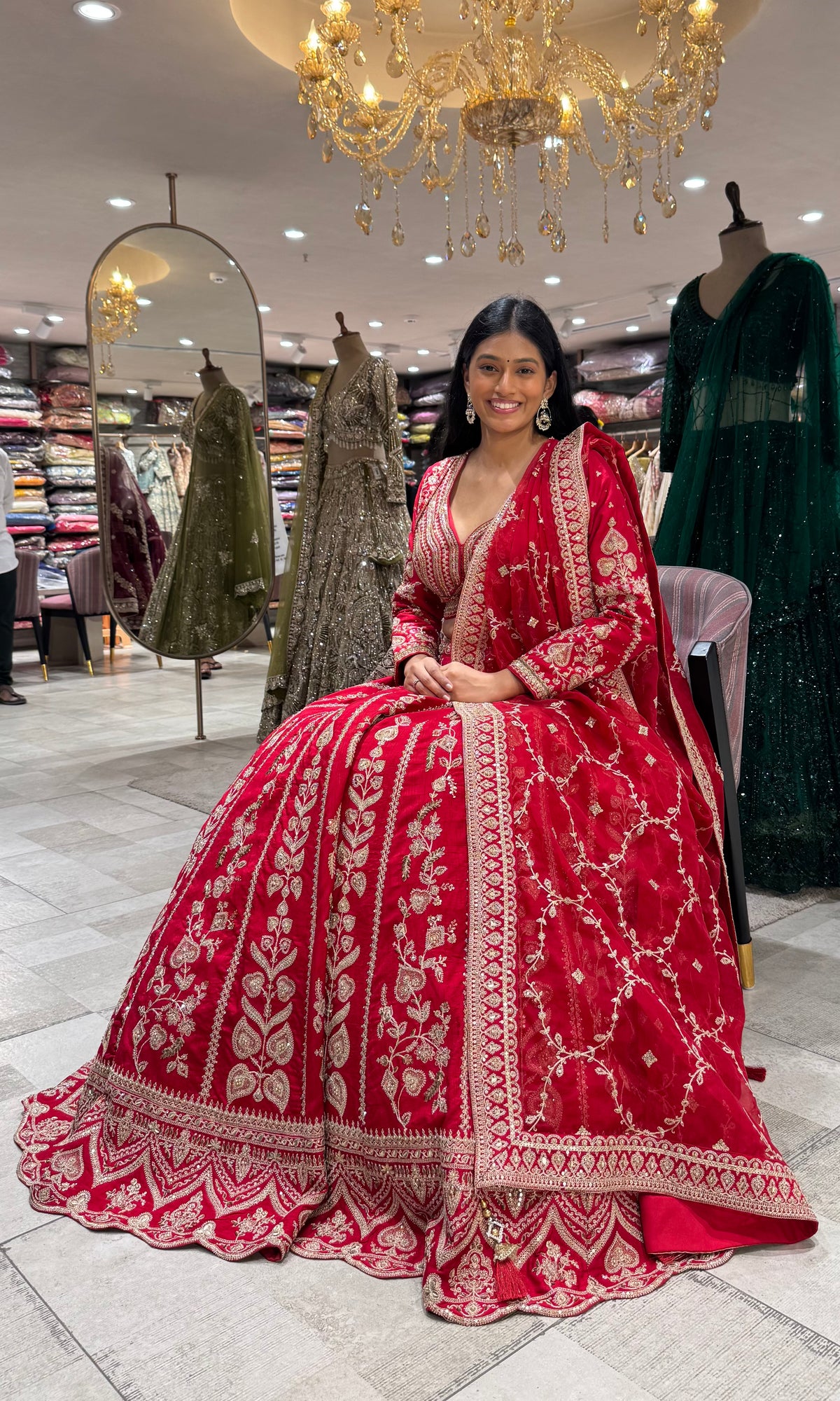 Crimson Red Elegance Embroidered Lehenga Choli