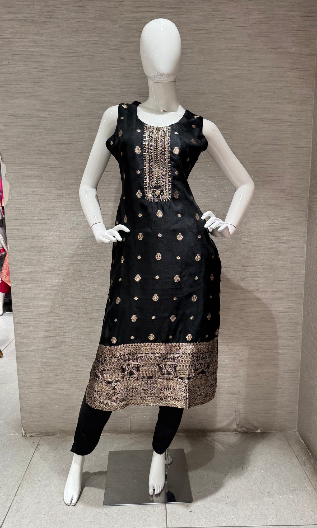 Regal Black with Gold Embroidered banarasi kurta set with dupatta