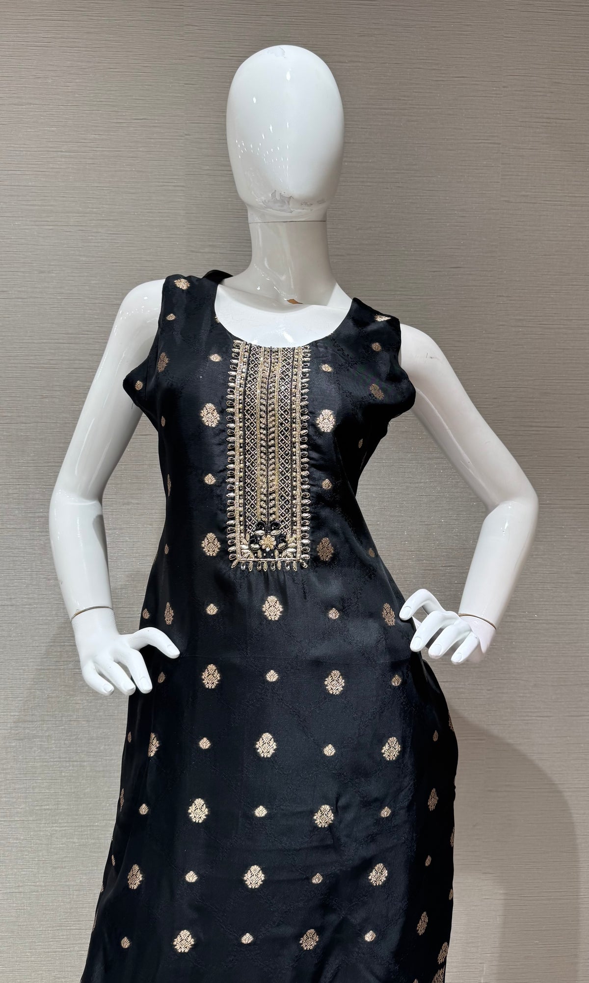 Regal Black with Gold Embroidered banarasi kurta set with dupatta