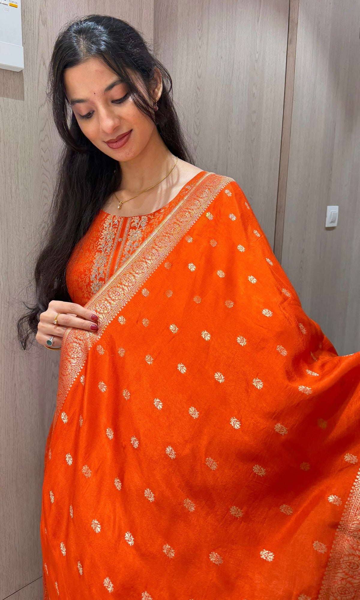 Radiant Orange Banarasi Brocade Kurta set with dupatta