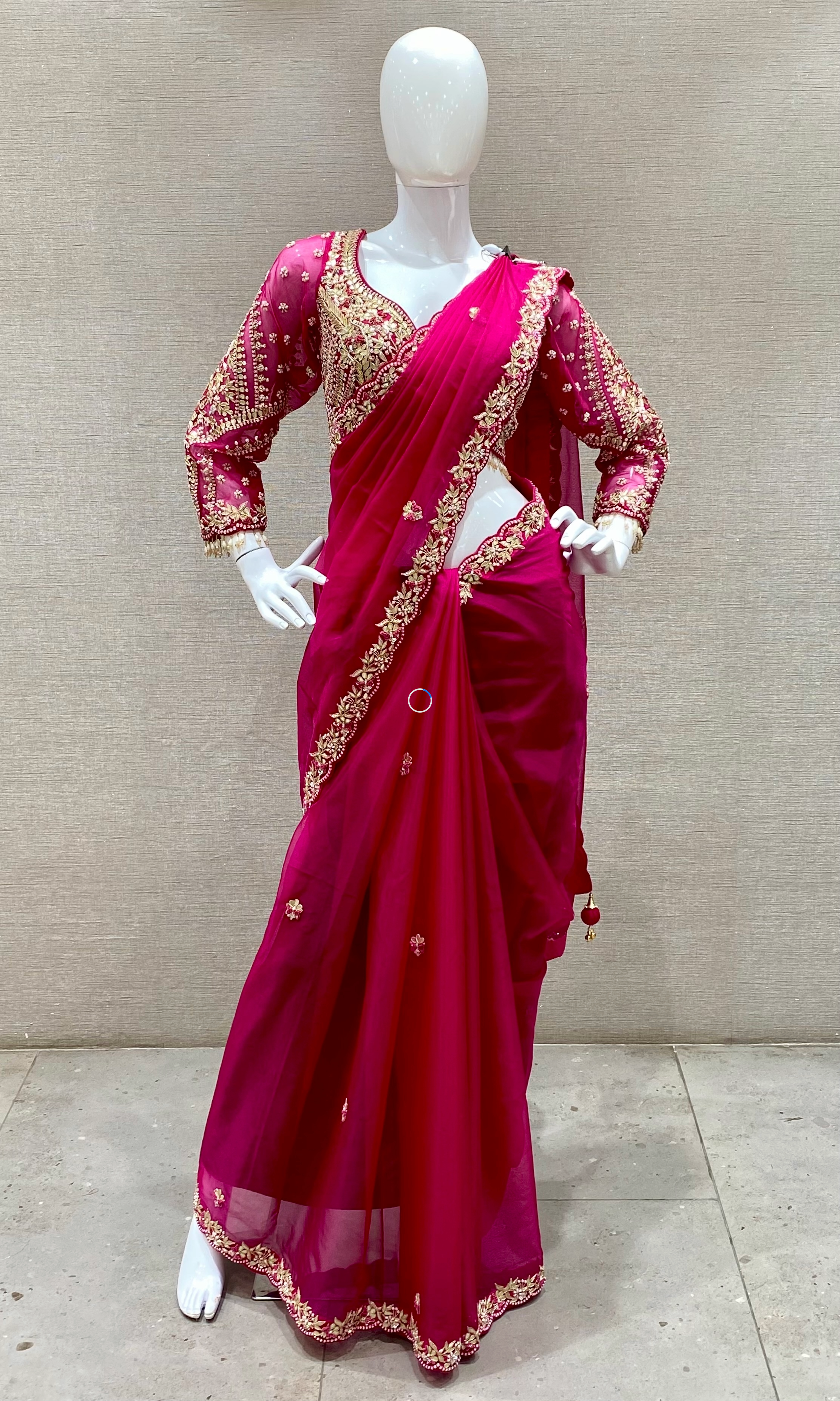 Pink saree with ready blouse