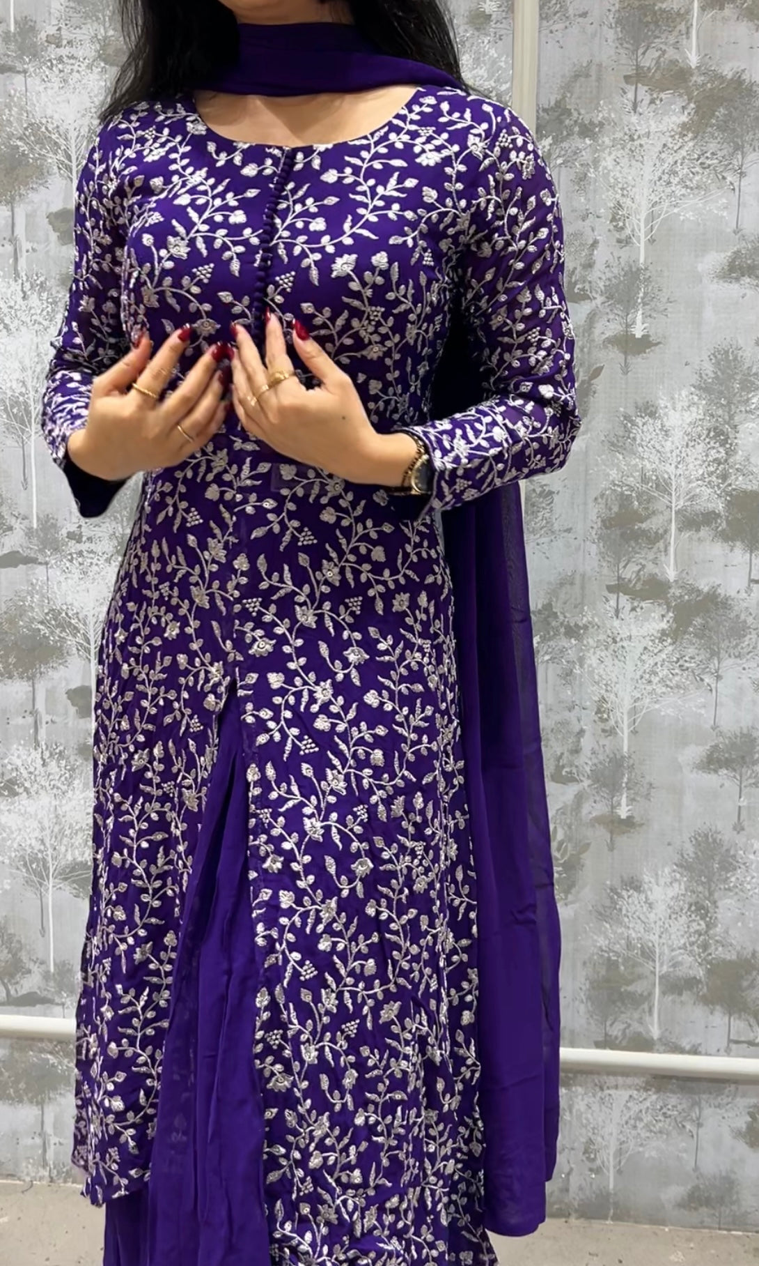 💜⚜️Purple palazzo set with thread floral embroidery violet long dress⚜️💜