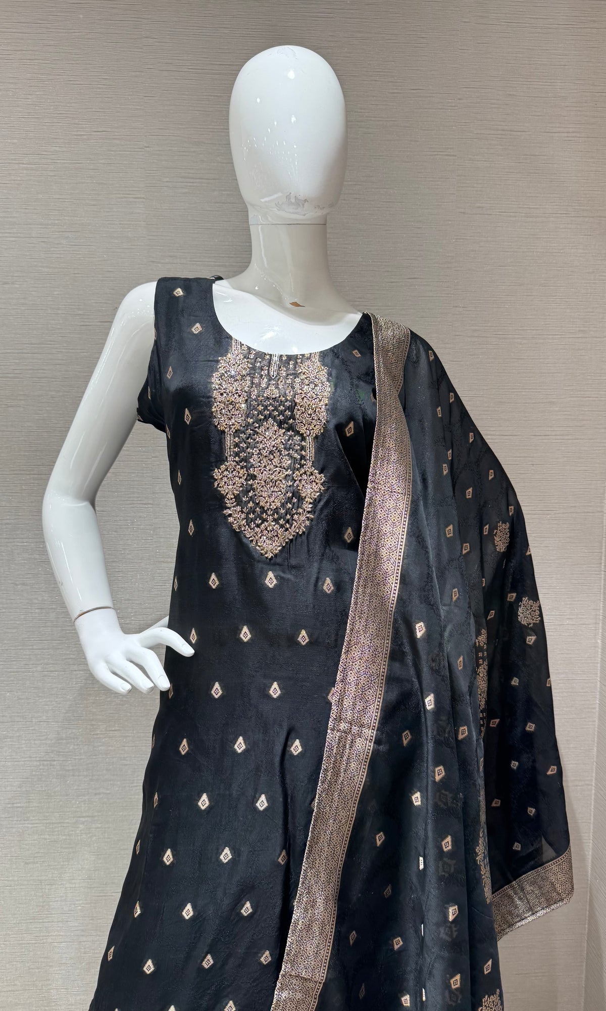 Black & Gold Banarasi silk Kurta Set with Dupatta