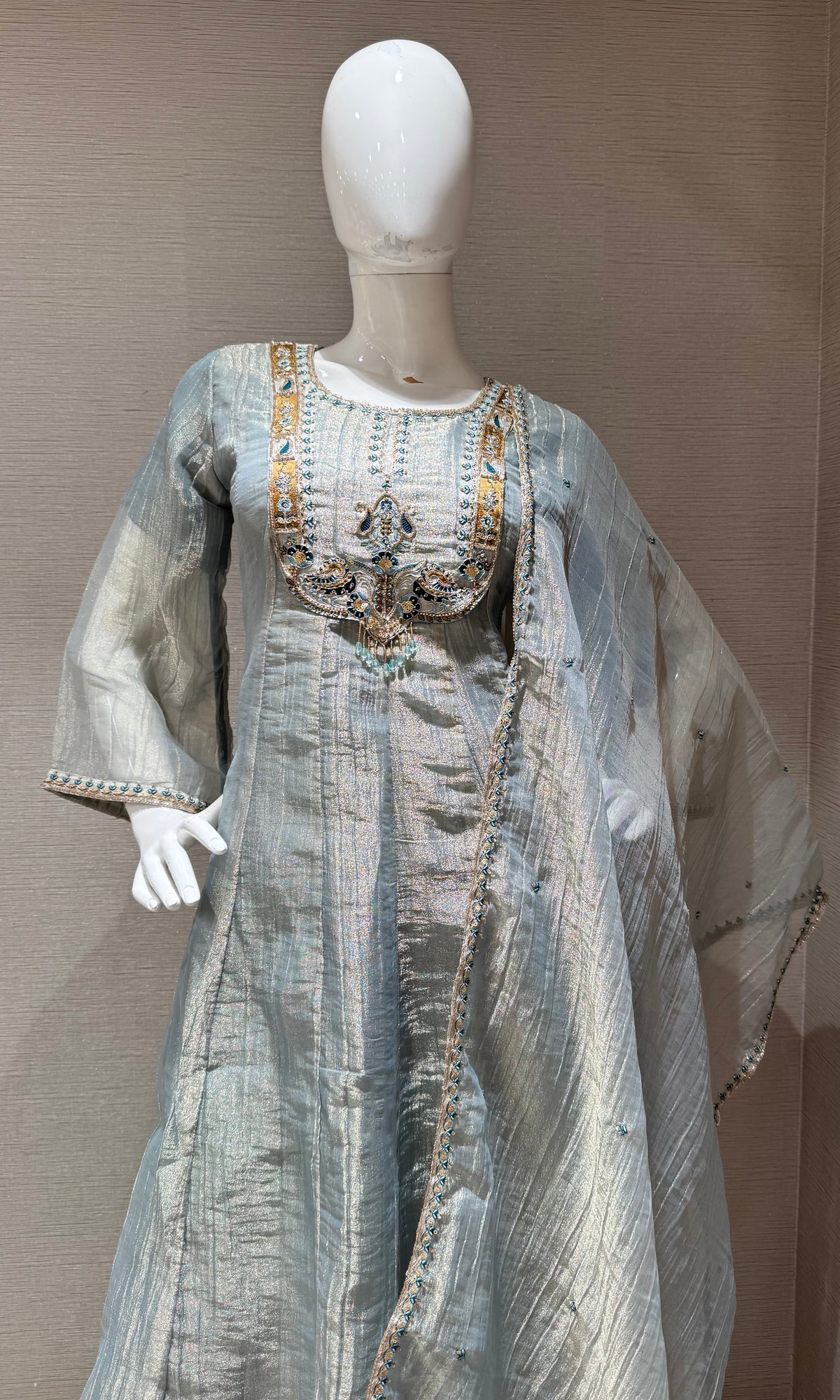 Light Blue Shimmer Kurta Set with Dupatta