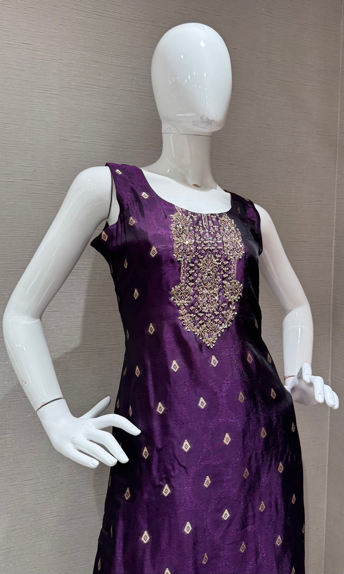 Purple & Gold Banarasi silk Kurta Set with Dupatta
