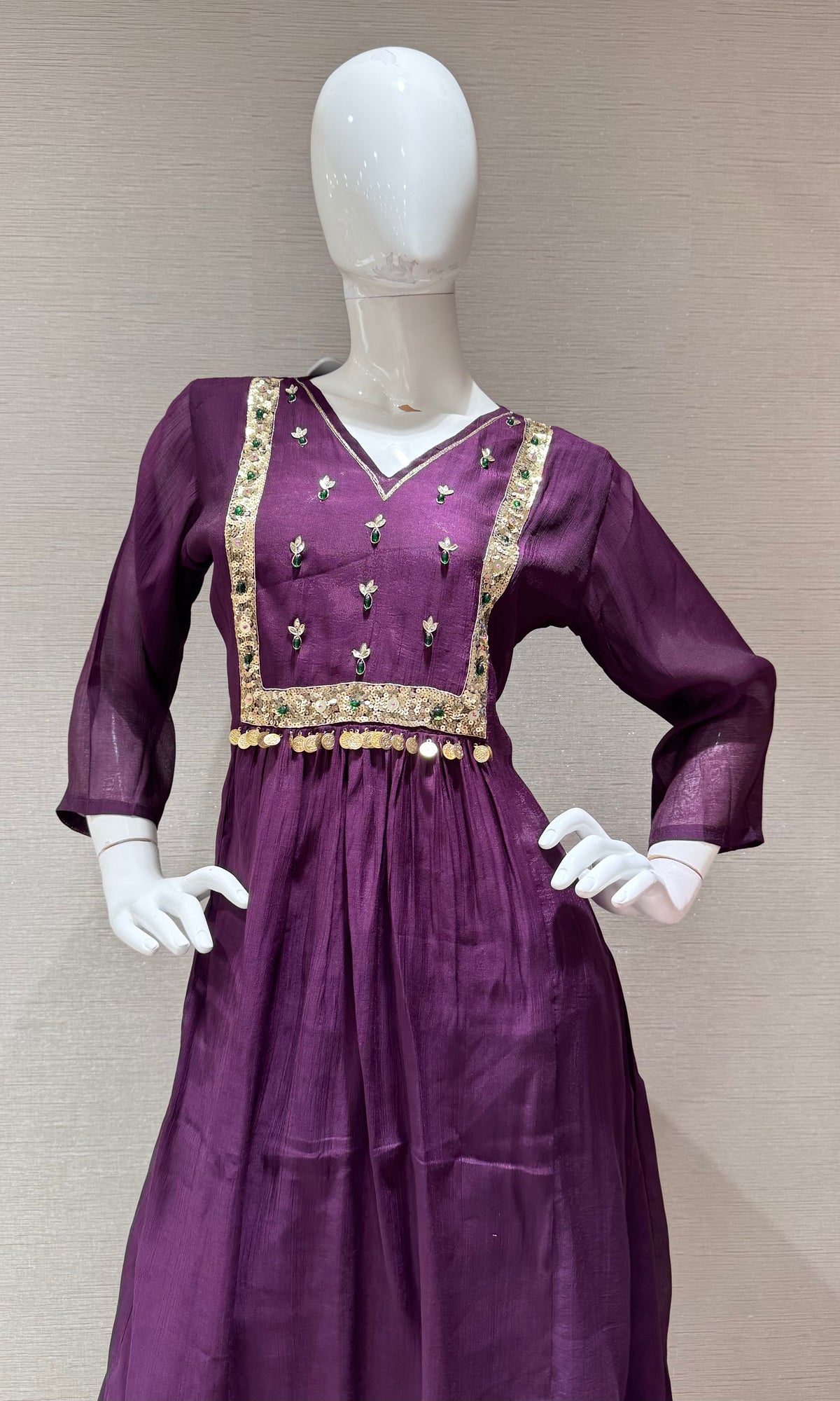 PURPLE ETHNIC CHANDERI KURTA SET WITH DUPATTA