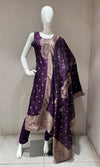 Purple & Gold Banarasi silk Kurta Set with Dupatta