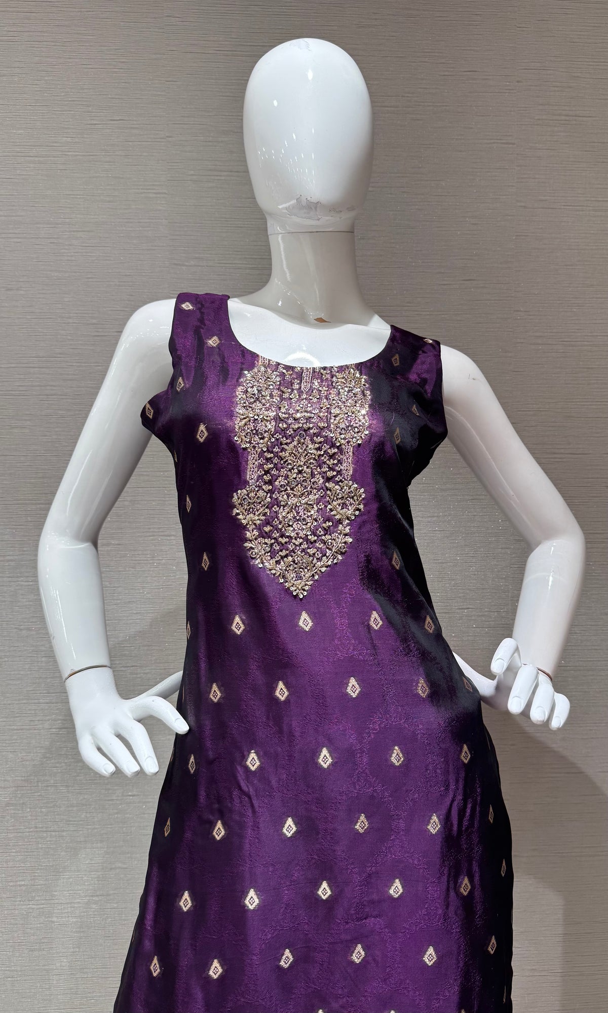 Purple & Gold Banarasi silk Kurta Set with Dupatta