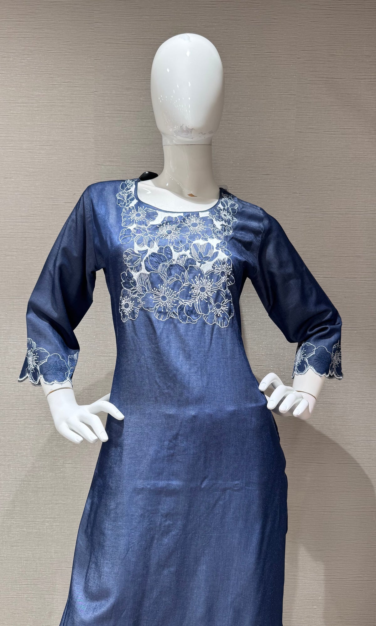 Navy Blue Floral silk Embroidery Kurta top & bottom