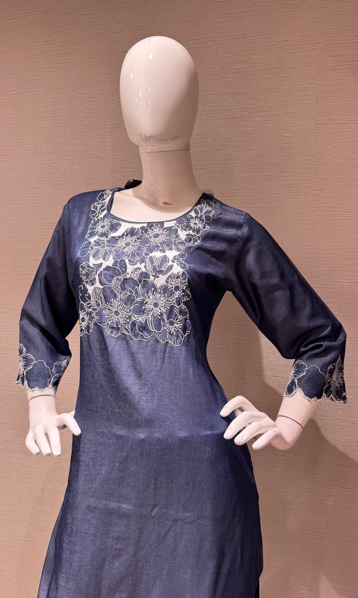 Navy Blue Floral silk Embroidery Kurta top & bottom