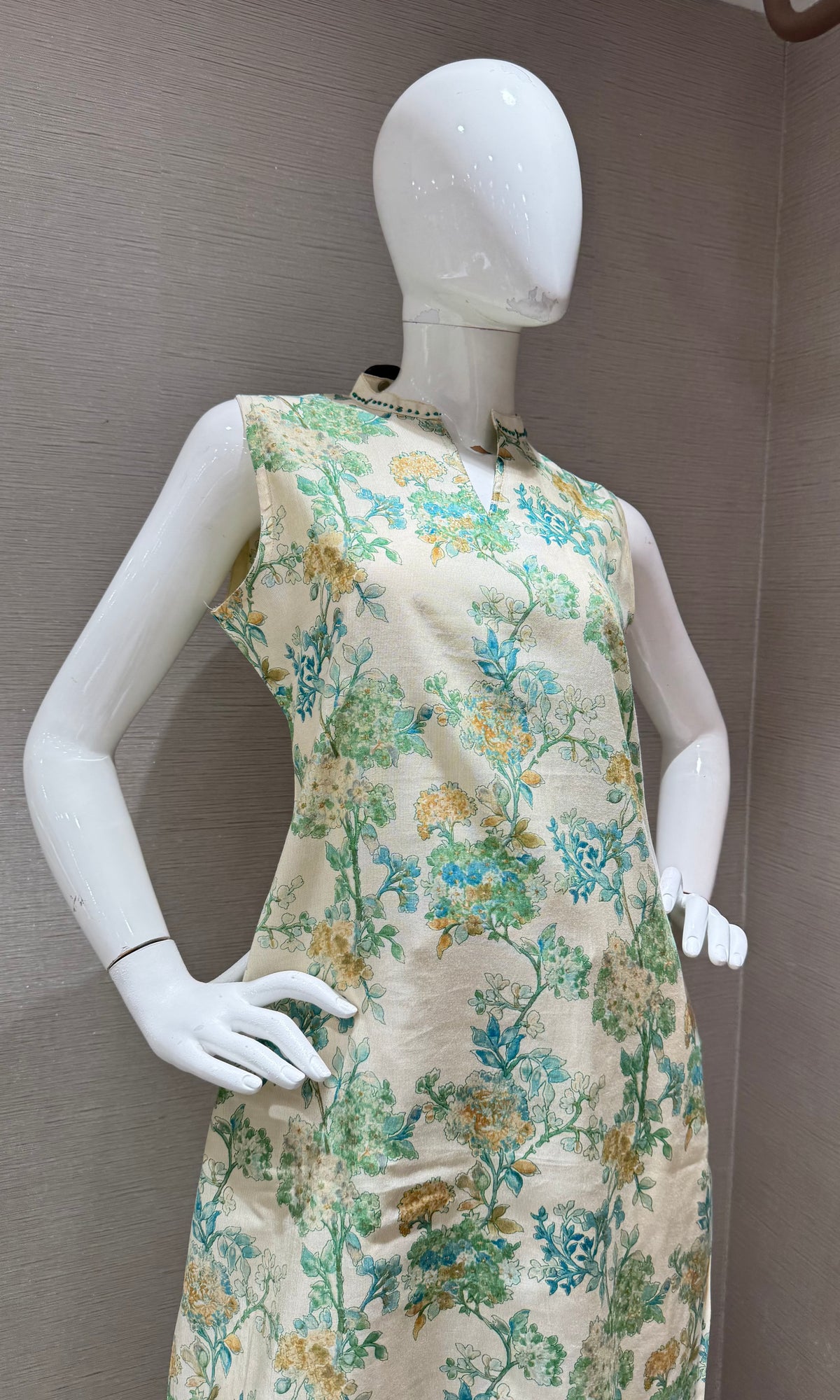Blue with floral silk blend kurti with bottom