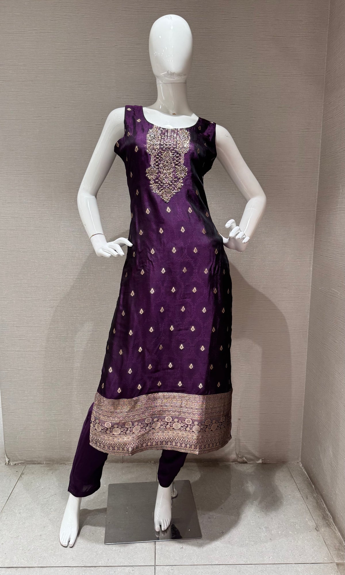 Purple & Gold Banarasi silk Kurta Set with Dupatta