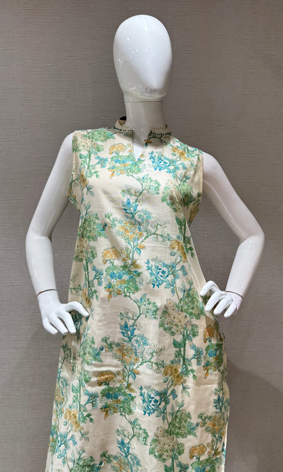 Blue with floral silk blend kurti with bottom