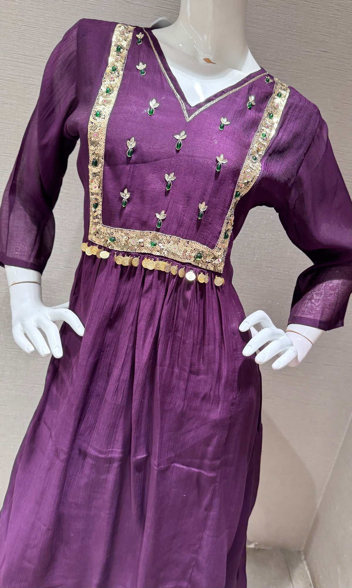 PURPLE ETHNIC CHANDERI KURTA SET WITH DUPATTA
