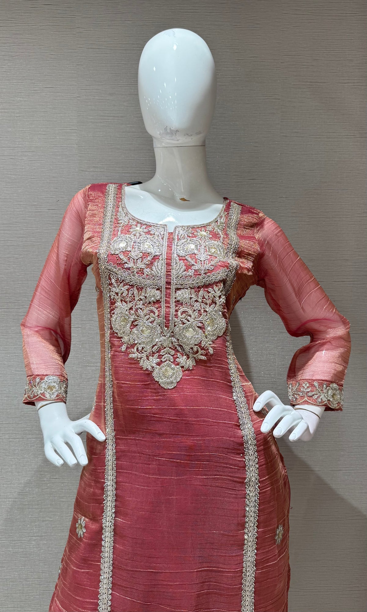 Rust Sheer Organza Salwar Kurta set with Dupatta