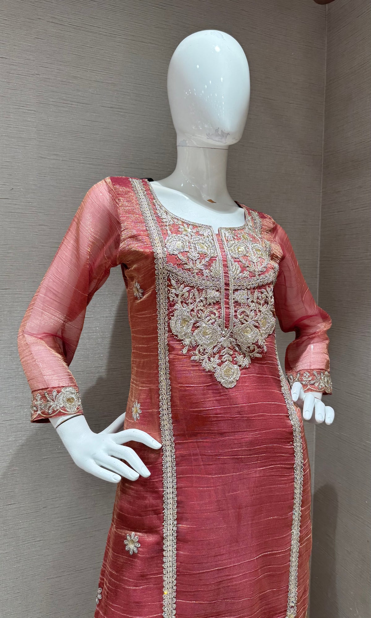 Rust Sheer Organza Salwar Kurta set with Dupatta