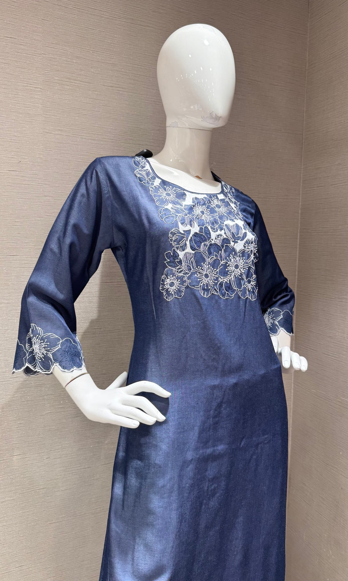 Navy Blue Floral silk Embroidery Kurta top & bottom